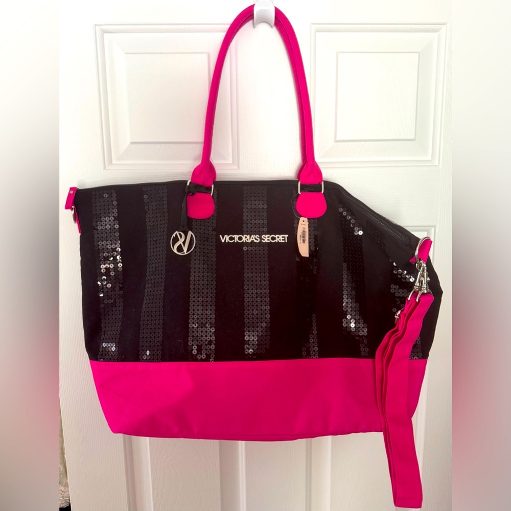 Victoria's Secret Black and Pink Sparkle Tote